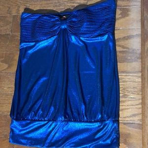 Deep blue metallic strapless top